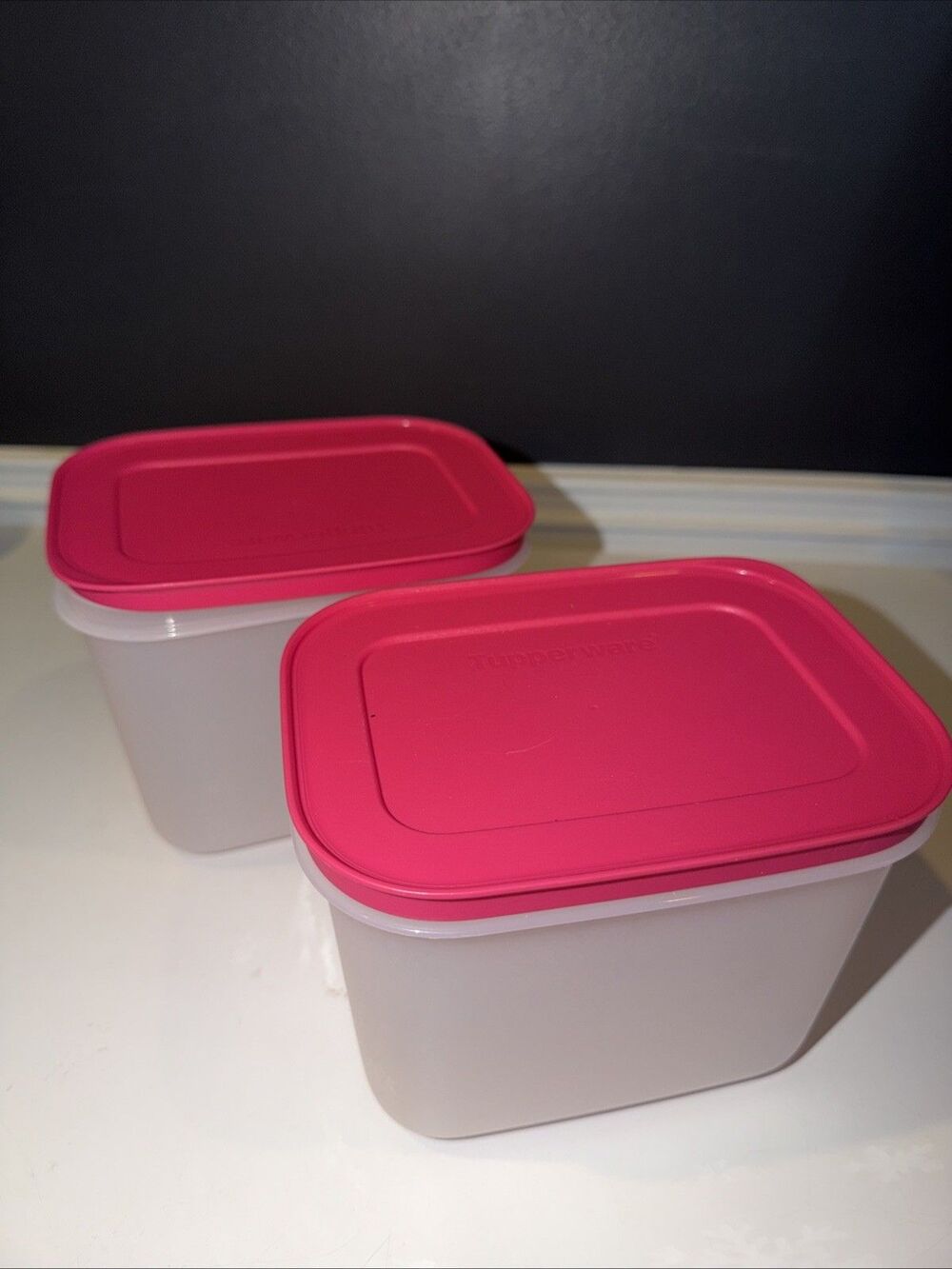 Tupperware Set Of 2 Snowflakes Storage Containers Pink Lids Rectangle 4.75 C